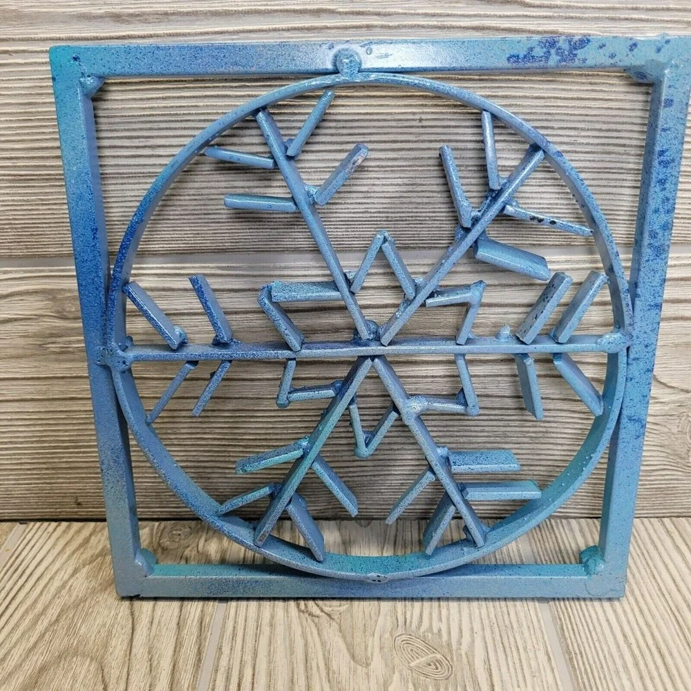 Handmade‎ Snowflake Wall Decor Kitchen Trivet Blue Metal Industrial Welded Art